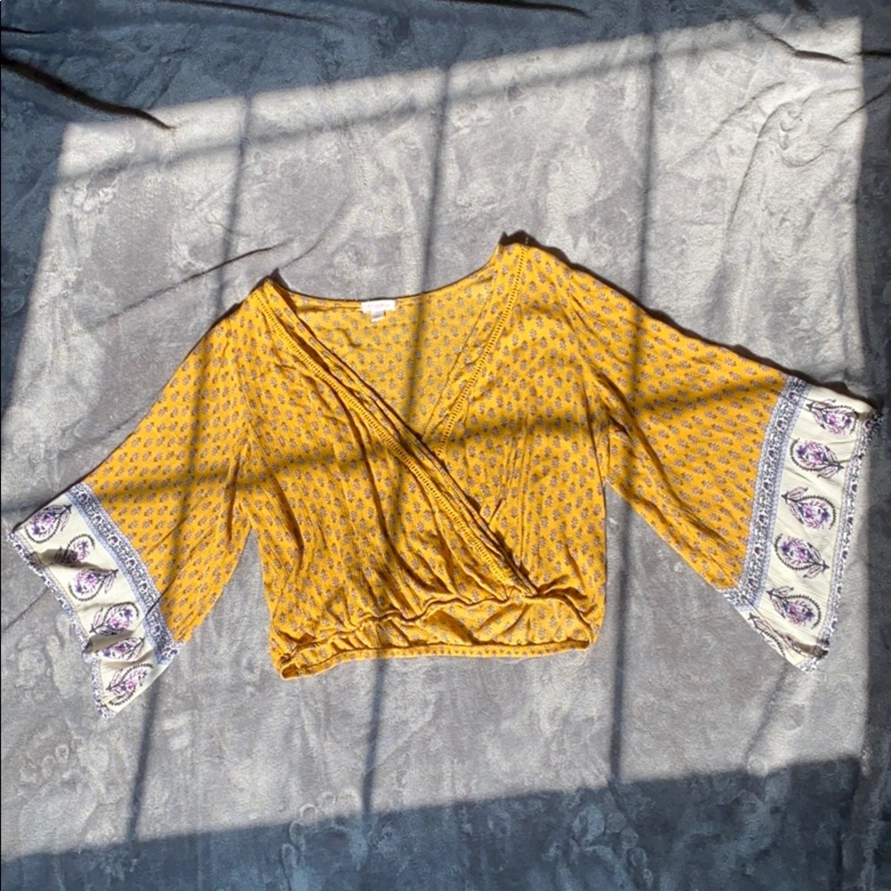 boho long sleeve yellow light summer top